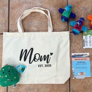 Mom EST 2025 Zippered Canvas Bag + Squishmallow and Toddler Toys New!